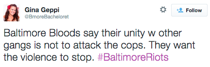 revolutionarykoolaid:  Today in Solidarity (4/28/15): For the past day, Baltimore police and the governor of Maryland have tried to shift blame for the unrest in Baltimore off of themselves and onto the gangs that have joined together in solidarity agains