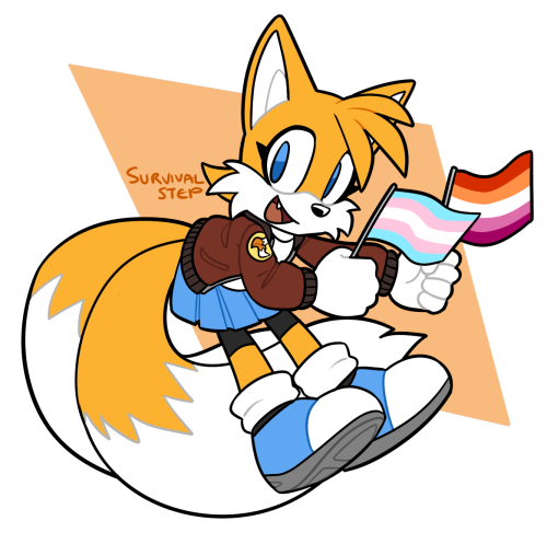 survivalstep:Two flags, one per tail :> [Pride month tag]