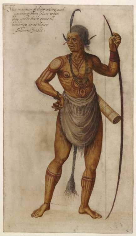 medievalpoc: John White Werowance, North Carolina Algonquian England (c. 1585-93) Drawing on paper; 265 x 150 mm. The British Library 