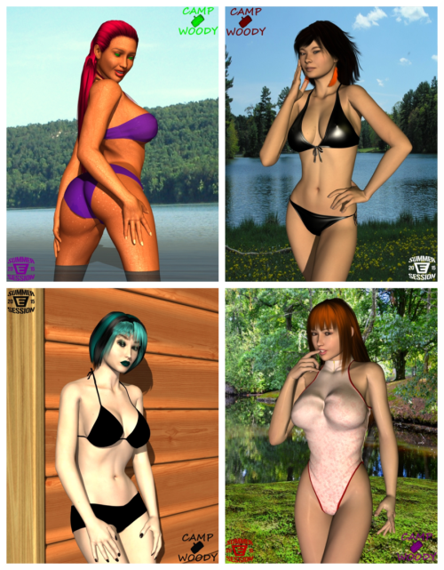 dacommissioner2k15:  Camp W.O.O.D.Y  Summer Set 2 by DaCommissioner ———————————————-  This is set no.2 of the Camp W.O.O.D.Y. Summer Series.  Just like before we have 4 Pin Up 3D picsdone by: ImfamousE:CW logo on each of