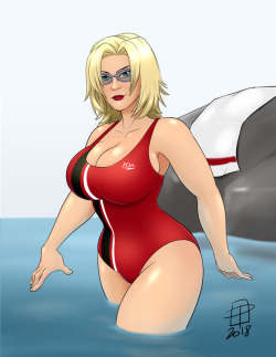 callmepo:Color commission of Tina Armstrong wading in a private