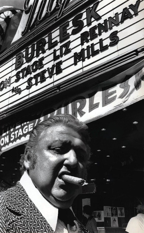 BURLESQUE RETURNS TO BOSTON! Looking not unlike a character from a Martin Scorsese film,– entrepreneur Joe Savino poses proudly in front of his ‘PILGRIM Theatre’ in Boston..  In July of '73, Savino staged an old-style Burlesque show