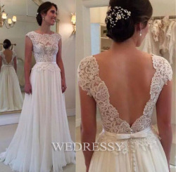2015promdress:  White Lace chiffon wedding dress,bridal dress,prom