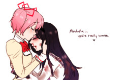 quick-ish doodle of battle worn homura with madoka comforting