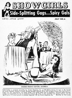 Burlesk cartoon by:  Bill Ward..      aka. “McCartney”   Title Page of the July ‘57 issue of ‘SHOWGIRLS’ humor digest..  