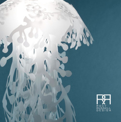 A collection of lamps made of laser-cut mylar that appear as