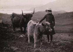 natgeofound:  A girl pets a calf in Scotland, 1918. Photograph