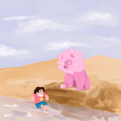panthersprite:  To the water!  Steven and Lion went to play