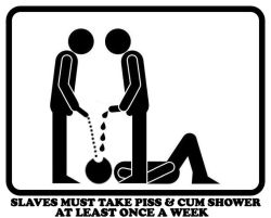 gounutraining:  Slaves must take piss & cum shower at least