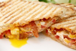 do-not-touch-my-food:  Fried Egg, Bacon and Gruyere Panini with