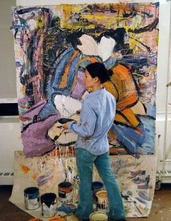 90sbluejeans:Lucy Liu in her studio.