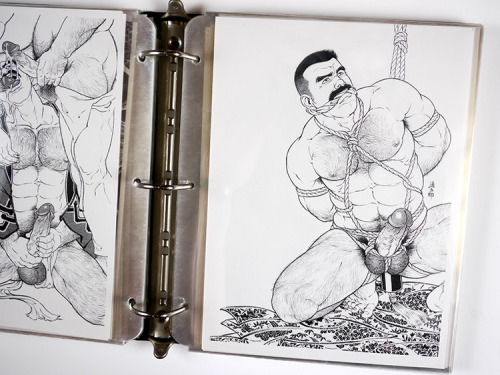 hughesoff:  gaymanga:  Various illustrations by Gengoroh Tagame (ç”°äº€æºäº”éƒŽ) Photographed from the collection of the Tom of Finland Foundation.   Nice art