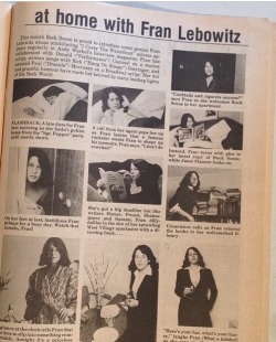 sontagbloodysontag:  at home with Fran Lebowitz. Rock Scene Magazine,