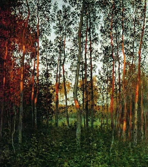 birdsong217:  Isaac Levitan (Russian,1860-1900)Â The Last Rays of the Sun. Aspen Forest, 1892. Oil on canvas.