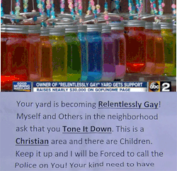 theawesomeadventurer:  huffingtonpost:  Baltimore Woman Vows To Make Her ‘Relentlessly Gay’ Yard Even Gayer After Homophobic NoteA Baltimore woman is vowing to make her garden even gayer after a neighbor reportedly slammed her for keeping her front