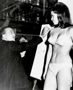 summers-in-hollywood: Salvador Dali sketching actress Raquel