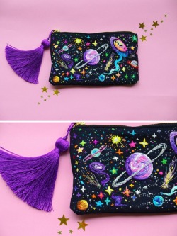 sosuperawesome:  Embroidered Universe Purses, UFO Pins and Beaded