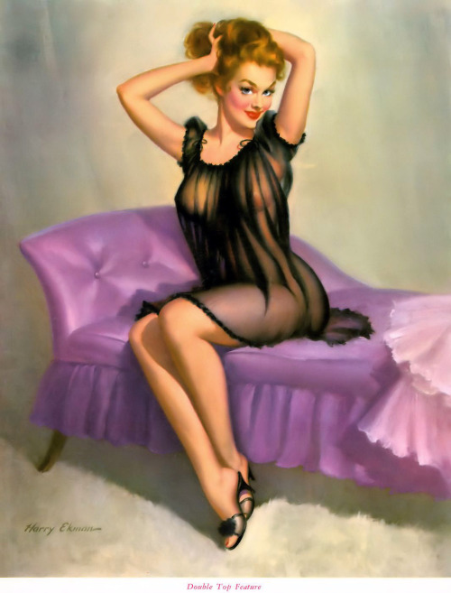 lovethepinups: Harry Ekman - February 1960 Studio Sketches Calendar Girl - “Double Top Feature”