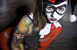 nerdygirlsnaked:  Harley Body Paint. Awesome Joker tattoo. 