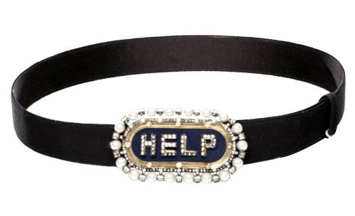 disease:LANVIN BLACK SATIN GROSGRAIN BELT CRYSTAL & PEARL