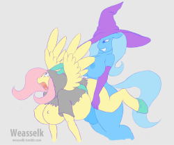 weasselk:  Trixie X FluttershyCOMMISSION  ;9