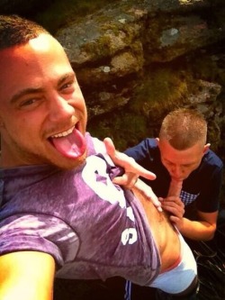 wolveschav:  This pic always makes me hard. #fitlads #bj #outdoors