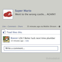 insanelygaming:  Mario’s Facebook Feed  Created by TheHookShot