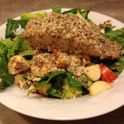 Dinner is served! Almond crusted salmon, apple salad! #girlswholovetocook #healthyeats #eatcleantrainmean (at Asian Barbie&rsquo;s Dollhouse)