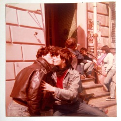 birdjob:  birdjob:  My dad kissing his friend in 1981  taken