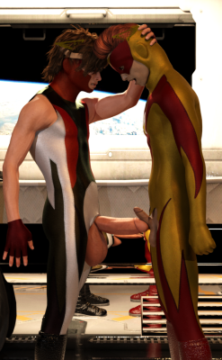 seraphiel0:  Kid Flash and Impulse having a dick-measuring contest.And