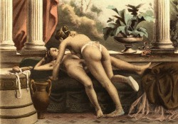 howsaucy:  Édouard-Henri Avril, lesbic sex, dildo, illustration