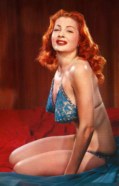 Tempest Storm 50’s-era color postcard printed by (and sold at) the ‘EL REY Theatre’ in Oakland, to promote the official “TEMPEST STORM Fan Club”..