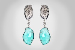 lovejewelry:  Sliced Paraiba Tourmaline & Diamond Earrings 