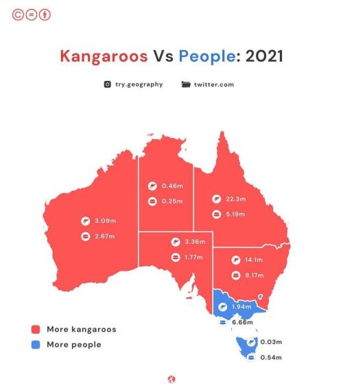 mapsontheweb:  If every Australian owned a Kangaroo, there would