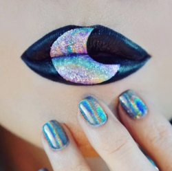 nailpornography:Holographic Moon lips & nails 🌙