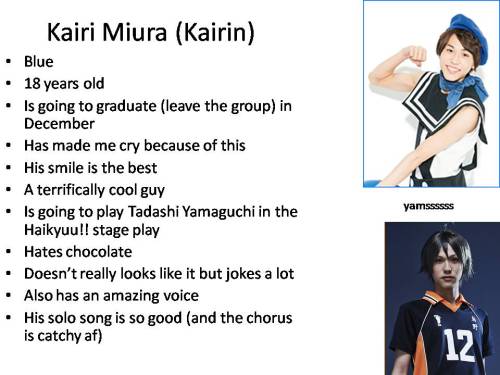 buuutai:  makikake:  EDIT: In the last slide, itâ€™s from the top left, not the right. Take as reference that Inoue is the one with glasses, if youâ€™re confused with sides like me, then go clockwise following the list. EDIT2: The day after I made this,