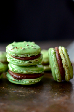 do-not-touch-my-food:  Mint Chocolate Chip Macarons