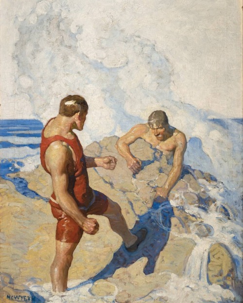 antonio-m: N.C. Wyeth (1882-1945) Beach Scene, Two Men Fighting,
