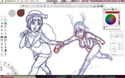 Kill la Kill Christmas WIP.  Mako dragging Ryuko off somewhere…