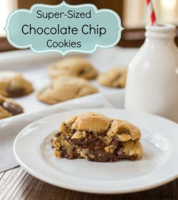 foodfuckery:  Giant, soft and chewy chocolate chip cookies. Recipe