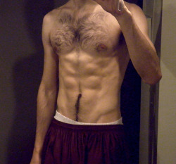 Hot hairy man selfie - awesome thick, dark treasure trail…