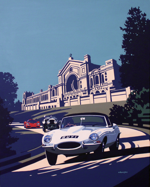 carsthatnevermadeit:  Artist Tim Layzell has created an artwork for Classic & Sports Car magazineâ€™s inaugural London Show, which takes place this autumn. The artworkÂ depicts three iconic British cars outsideÂ Alexandra Palace, the showâ€™s venue