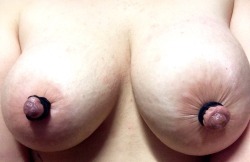 A second amazingly hot submission from LuckyLoo. Thanks!My nipples always feel so sensitive after wrapping them like this.
