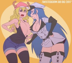 thetwistedgrim:  EDIT: Commission, Lucoa and Esdeath…  pretty