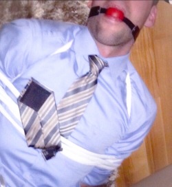 rennegade15:ball gagged in light blue shirt and tie