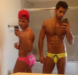 imastupidhole:  They tried on the faggy swimsuits for laughs,