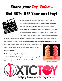 xtctoy:  Add a new toy to your collection and get a discount when you share your video! http://www.xtctoy.com 