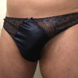 trosfetish:  Got myself new blue thong satin and lace panties