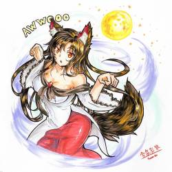 freezeex:  Hand drawn a cute wolf girl from touhou, kagerou such