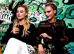 margotsrobbie:  Cara and nipples   Margot Robbie and Cara Delevingne “Suicide Squad” interviewMore videos: funniest interviews and attractive member